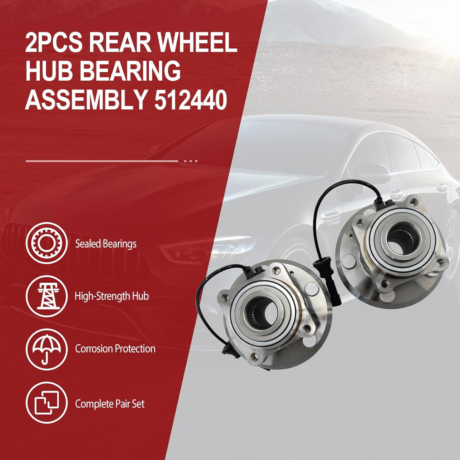 512440 2PCS Rear Wheel Hub Bearing Assembly for Chevy Equinox GMC Terrain with ABS 2010 2011 2012 2013 2014 2015 2016 2017