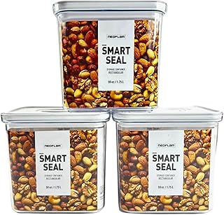 Airtight Smart Seal Food Storage Container (Set of 3) | Crystal Clear Body | Modular, Stackable, Nestable Design | Easy to Clean, BPA Free (1.75L, Rectangular)