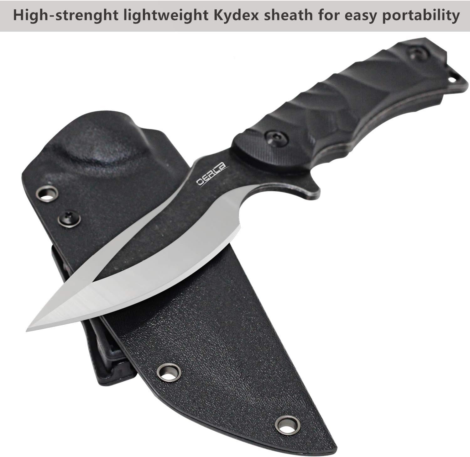 Oerla TAC OLL-OO5 Fixed Blade Outdoor Duty Knife 420HC Stainless Steel Field Knife Camping Knife Full Tang Blade with Glass-Filled Nylon Handle Waist Clip EDC Kydex Sheath (Black) : Sports & Outdoors