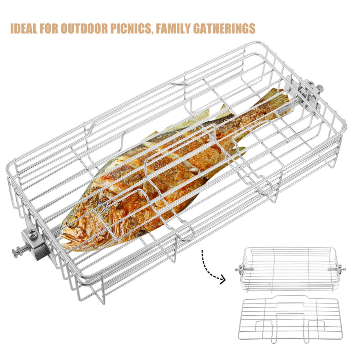 VALICLUD Cestino per Griglia Regolabile in Acciaio Inox, Cestino per Grigliate di Pesce, Argento, per Verdure e Pesce, Famiglia e Barbecue