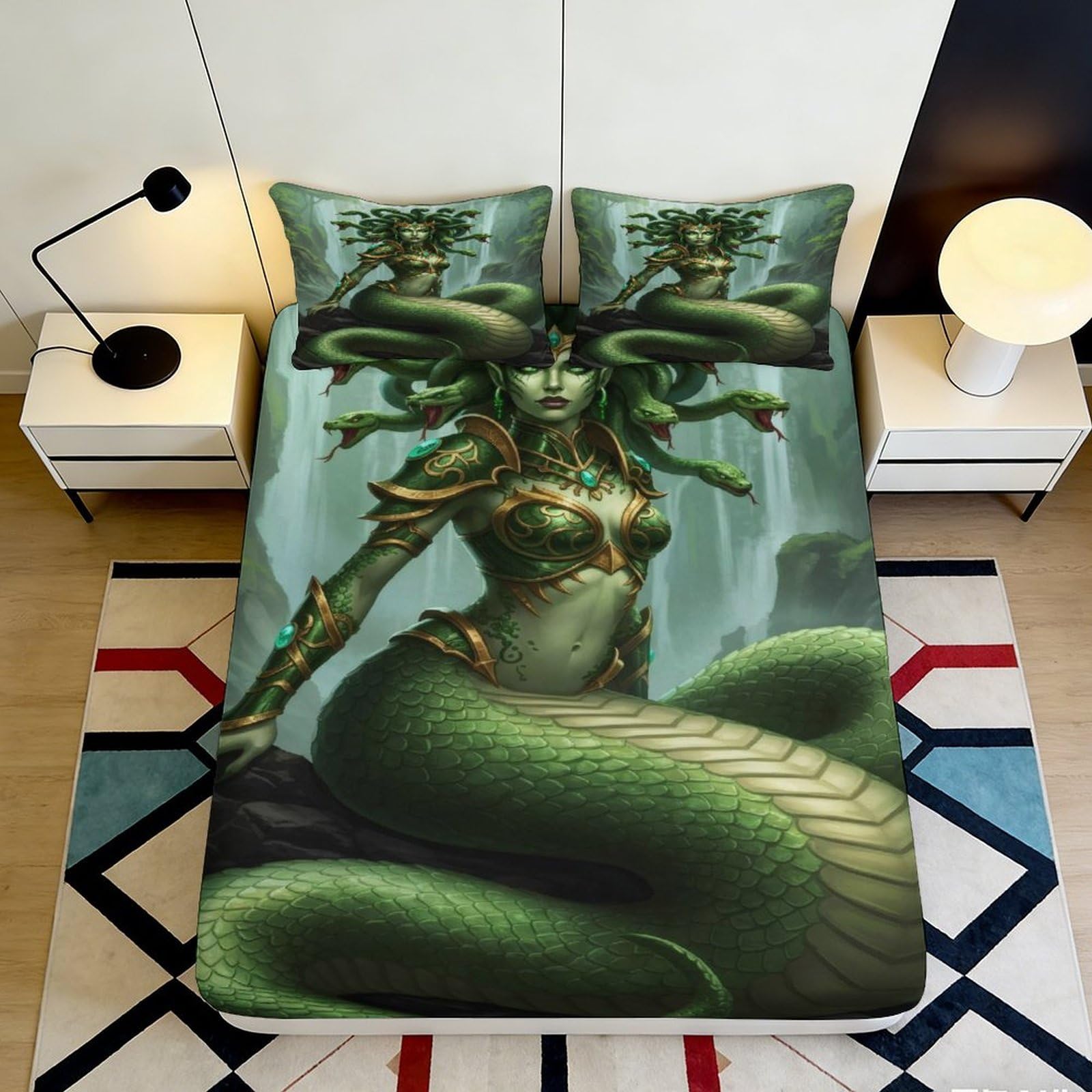 Jqzkxnhpbr Style-5 3D Printed Medusa Snake Goddess Fitted Sheet Microfiber Soft Breathable Green Mythology Mattress Cover For Bedroom Dorm Decor 90X200x25cm