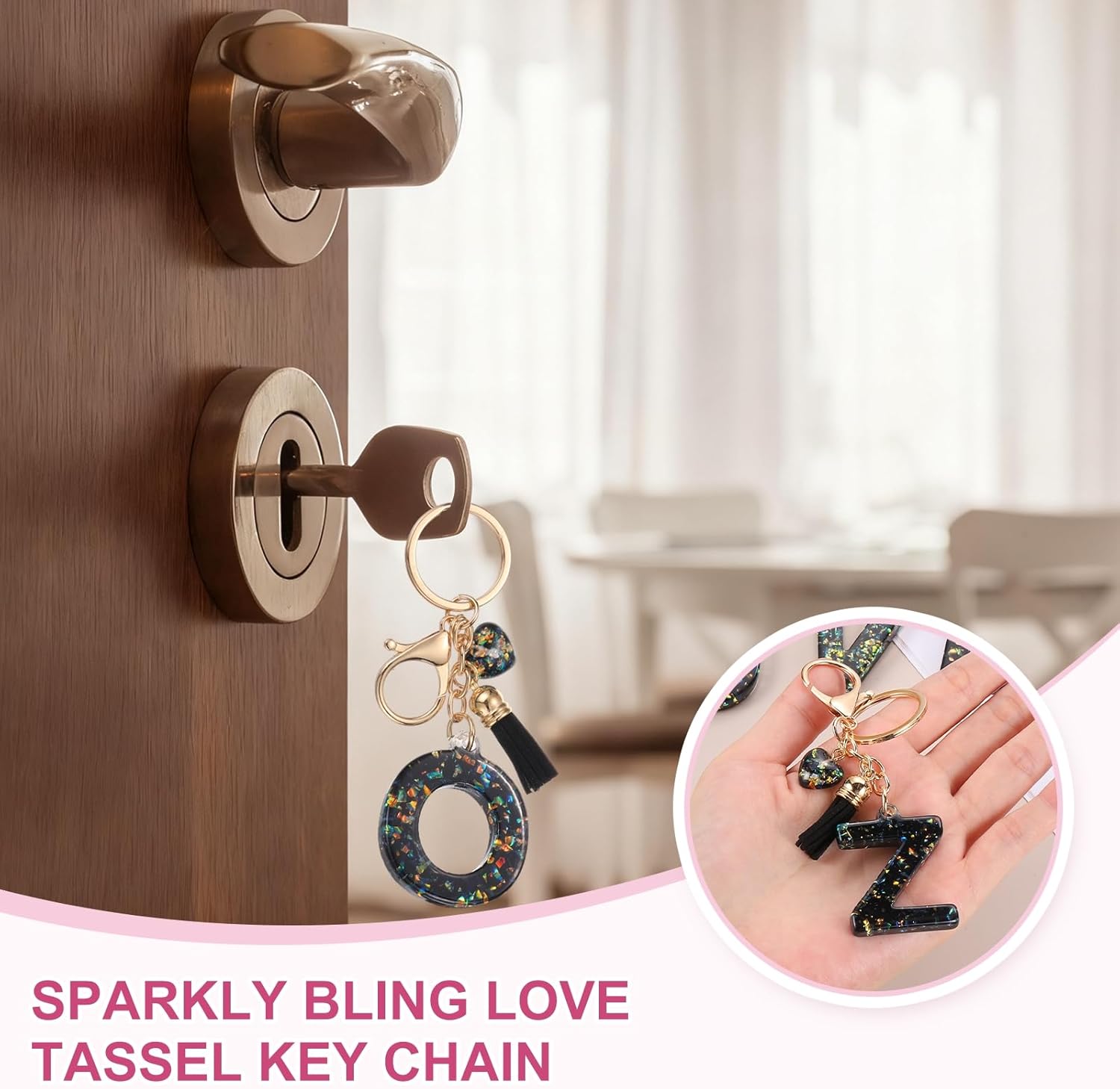 PATIKIL Initial Letter Keychain, Cute Keychains Women Sparkly Bling Love Tassel Floral Charm Key Chain - Image 4