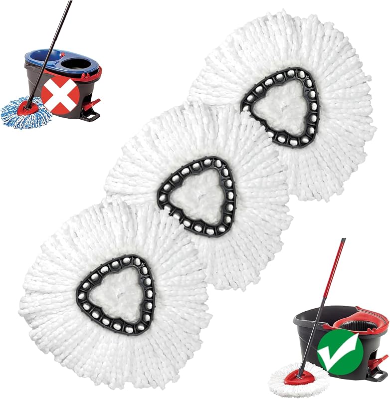 Mop Head Replacement, 3 Pack, Compatible for EasyWring 1-Tank System | Highly Absorbent, Microfiber, Machine Washable, Reusable, Easy to Replace, No Streaks, Household Cleaning Supplies