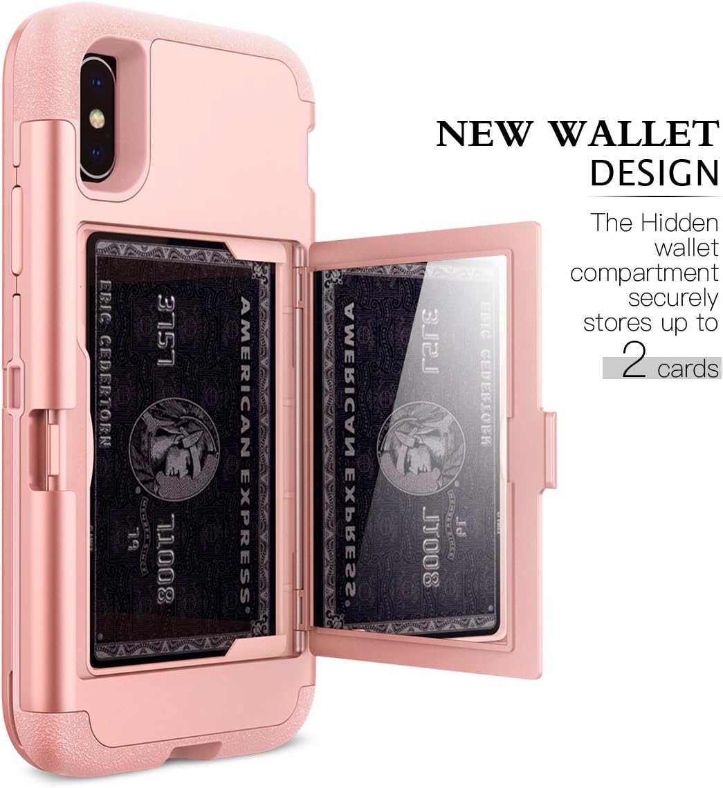 WeLoveCase iPhone X/XS Wallet Case Defender Wallet Design with Hidden Back Mirror and Card Holder 3 in 1 Hybrid Heavy Duty Protection Shockproof Armor Protective Case for iPhone X/XS - Rose Gold