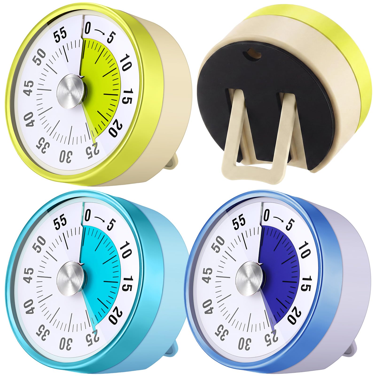 Blosssound Visuelle Timer, 60 Minuten, 7,6 cm, mechanischer Countdown-Timer für den Schreibtisch, mit magnetischen, faltbaren Beinen, Loch zum Aufhängen, für Küche, Studium, Werkzeug, Meetings, 3