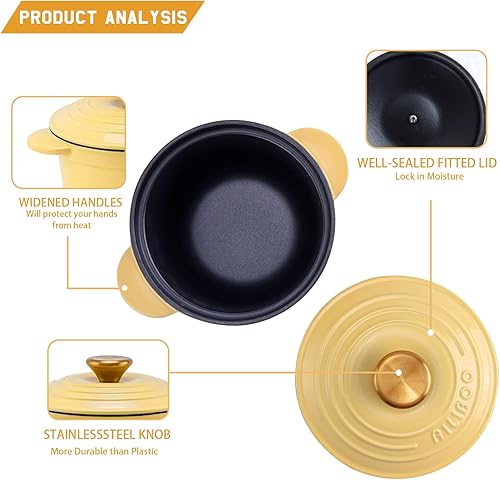 Miniatura 6 de Horno pequeño de hierro fundido esmaltado, arroz, gachas de avena, espaguetis al horno con queso - Horno holandés 2 cuartos (amarillo)