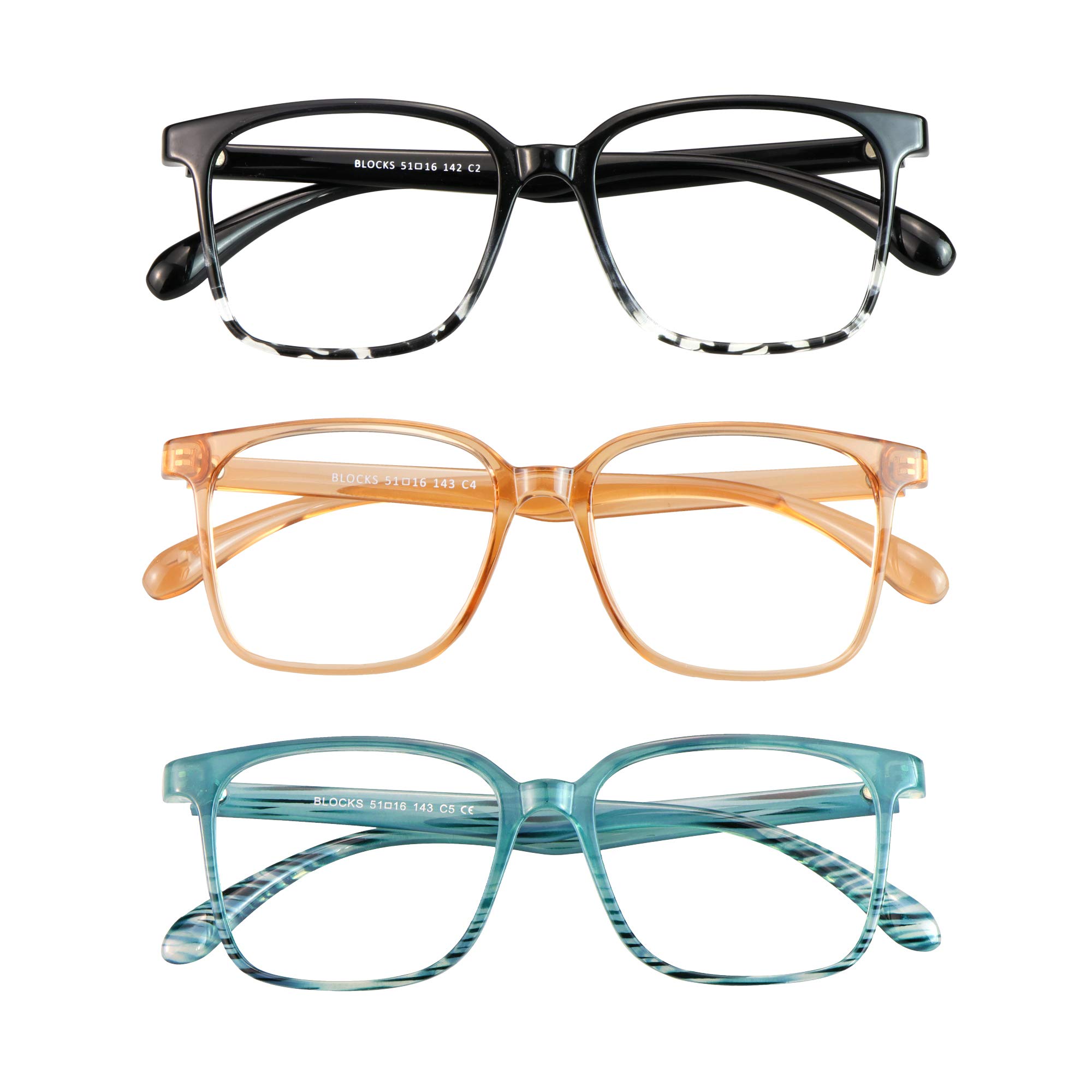 Blue Light Blocking Glasses 3 Pack Square Frame Computer Gaming Reading Glasses Men Women Anti Eyestrain