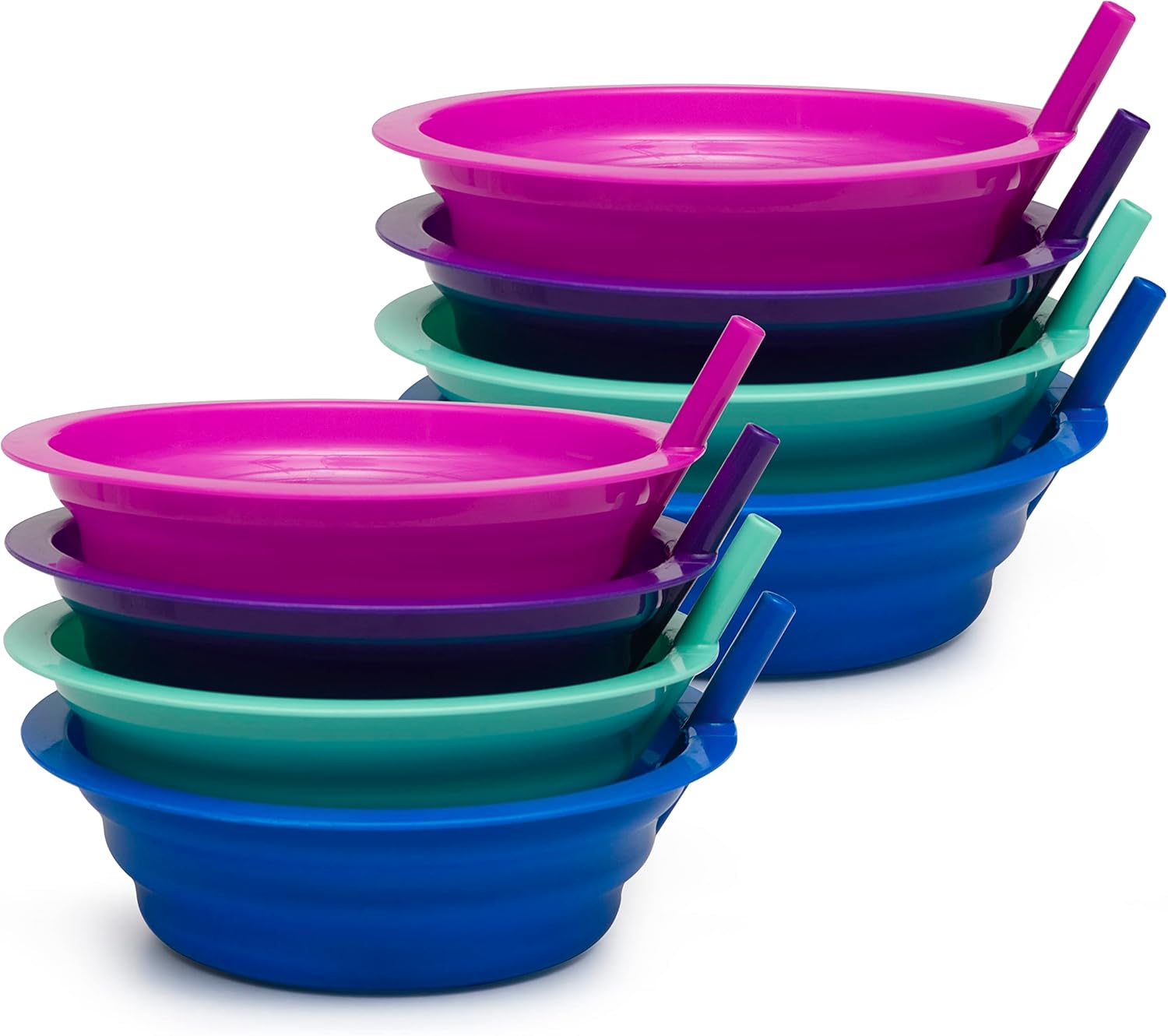 Klickpick Home Soup Cereal Bowls with Straws Set of 8 Kids Bowls with Builtin