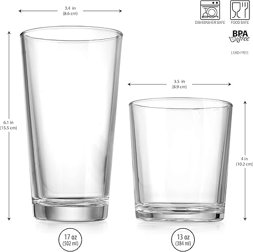 Miniatura 2 de Glaver's Drinking Glasses Set of 12. Glassware set, 6 Highball Glass Cups, 6 Whiskey glasses. Classic Drinkware Set 17 oz Tall Glasses Set and 13 oz