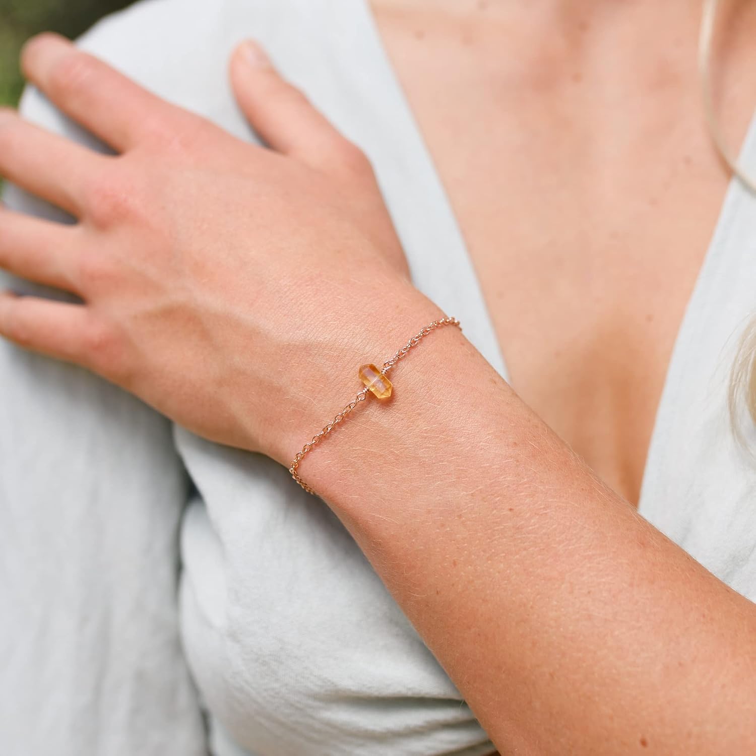 Citrine Double Terminated Crystal Bracelet in 14k Rose Gold Fill