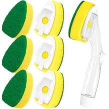 Dishwand Refill with Handle, Non Scratch Dish Wand Replacement Sponge Heads | Heavy Duty Head Soap Control Dispenser Set, Dishwashing Scrub Dispensing Brush Dishwasher Pad, Kitchen Sink Cleaning Scrubber