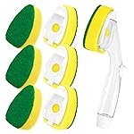 HELIME Heavy Duty Dish Wand Refills Kit with Handle, 6 Non Scratch Dishwand Refill Pack, Replacement Sponge Heads Set,Dishwashing Scrub Brush,Soap Control Dispenser Scrubbers, Dishwasher Cleaning Tool