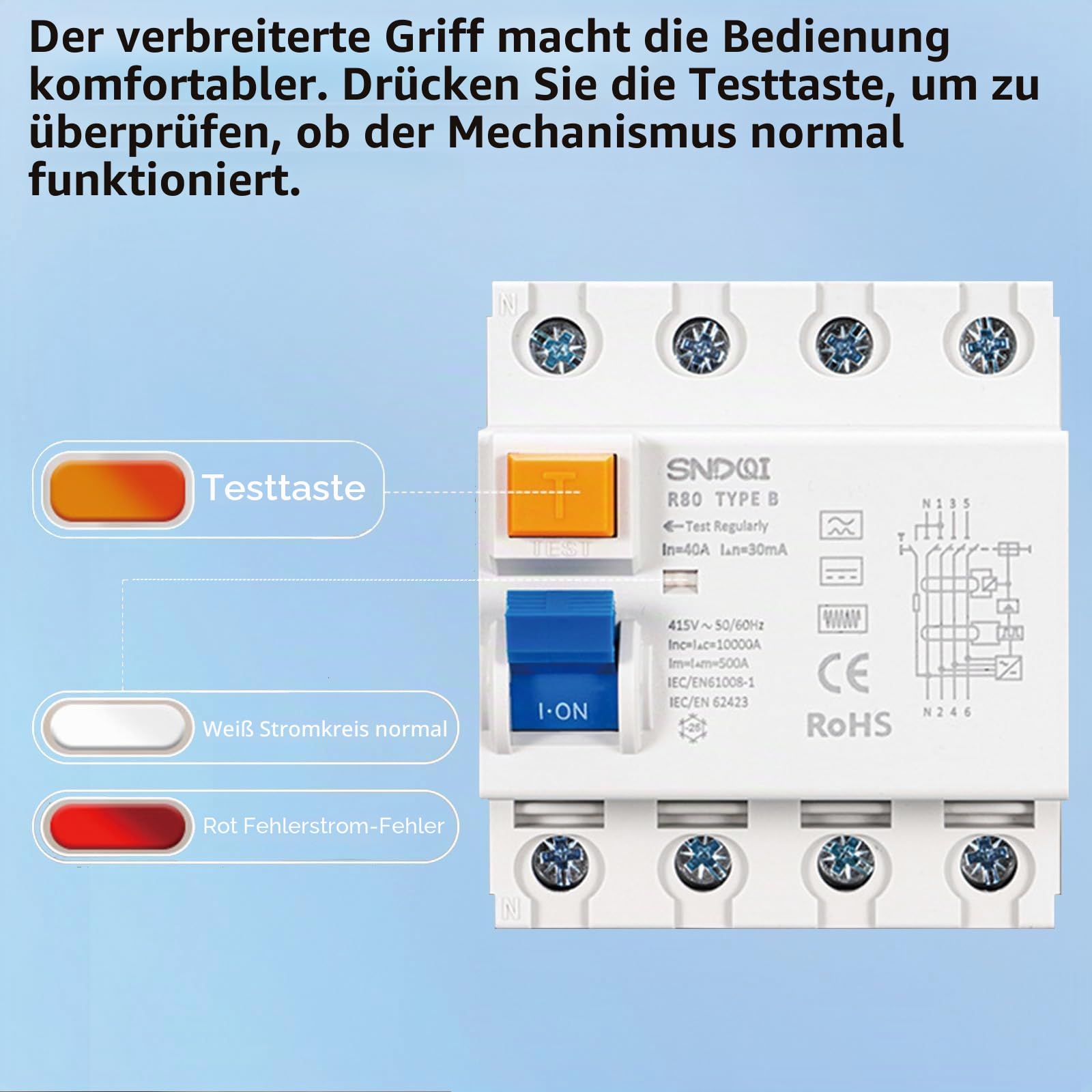 Fi Typ B, 63A 30mA FI Schutzschalter Fi Schalter 4 Polig Typ B | Fi Schutzschalter Typ B DC Allstromintensiver Fehlstromschalter DIN-Schienen Montage passend für Wallboxen & Ladestationen