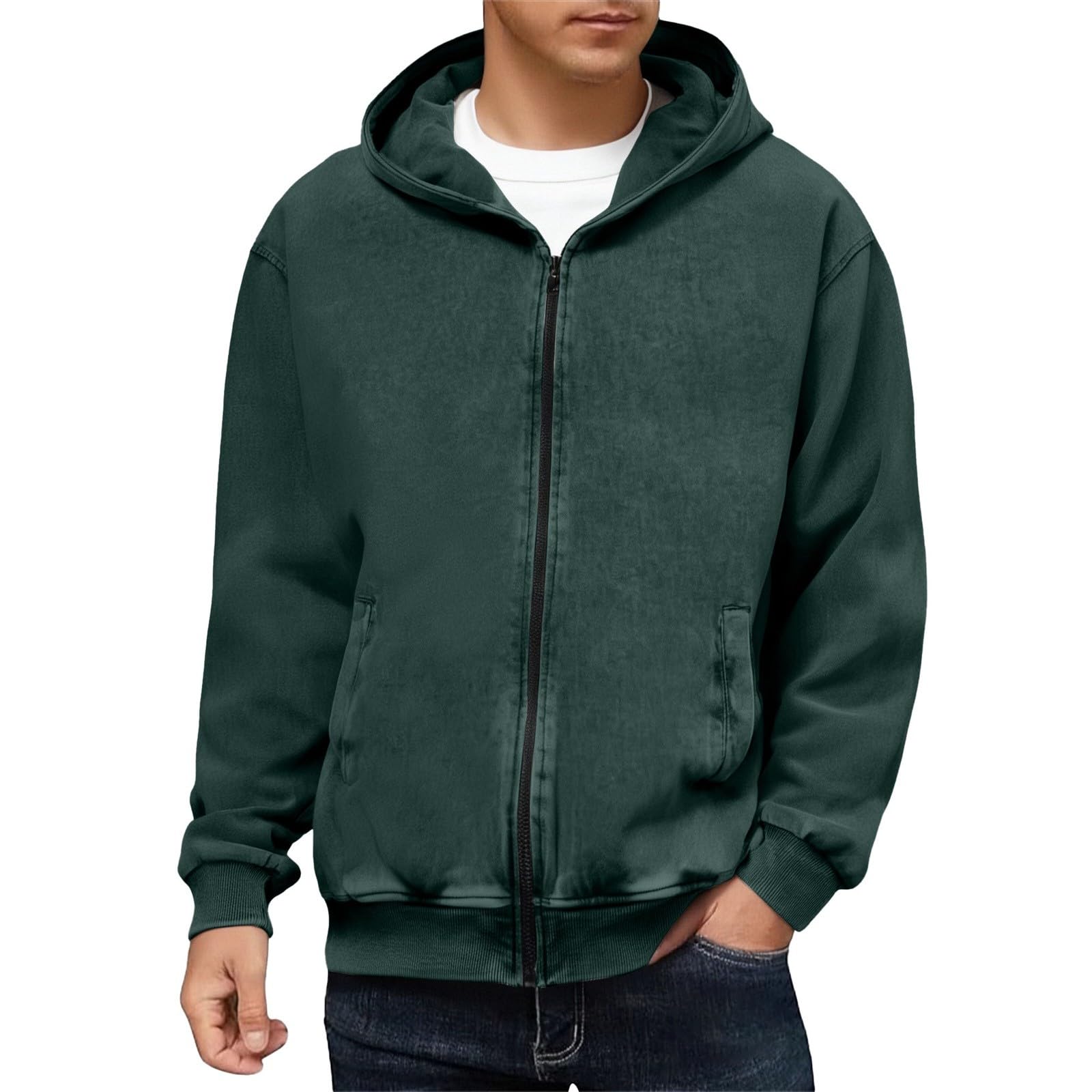 Zielone bluzy z kapturem dla dorosłych, ciepły pulower bluza z kapturem top polar długi rękaw topy praca i długie noszenie retro sprana bluza outdoorowa grube bluzy z kapturem