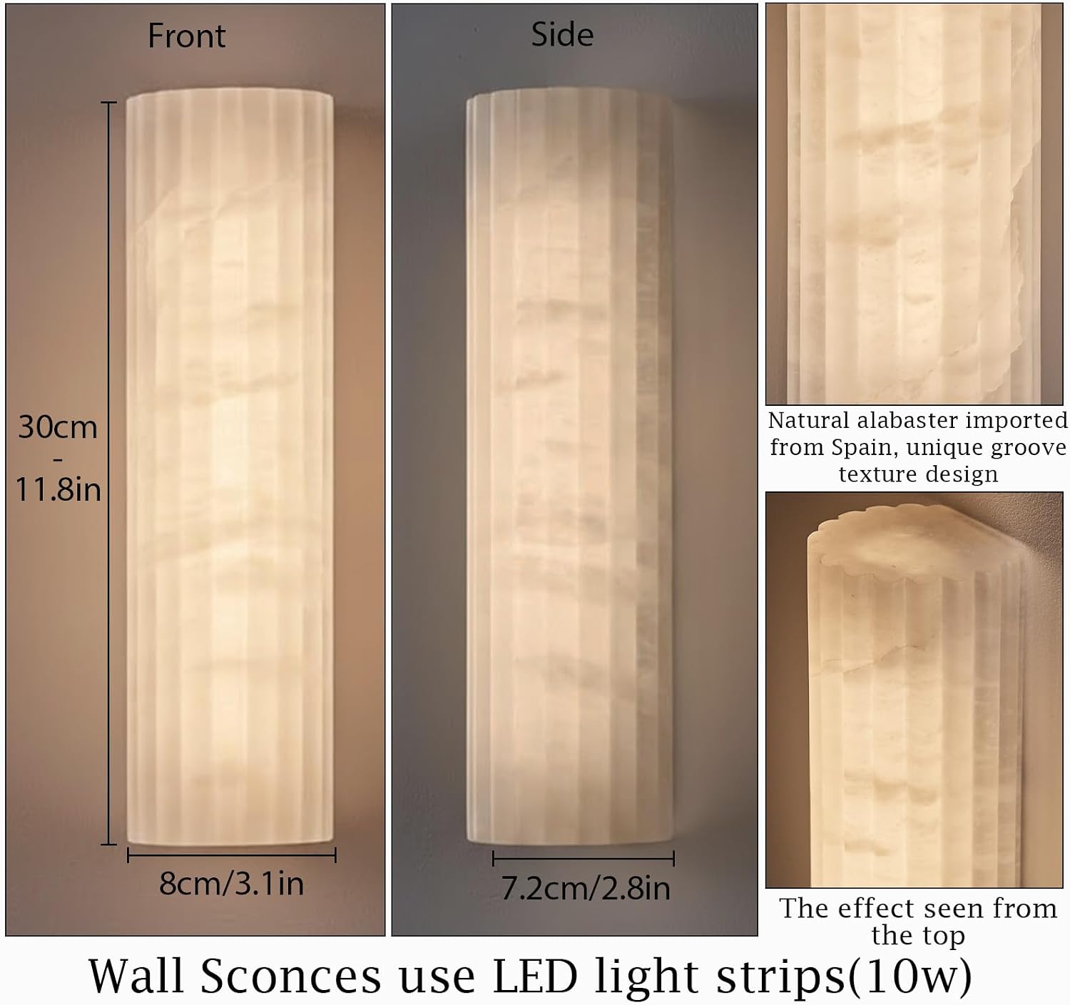 12 Inch Alabaster Wall Sconces, Natural Spanish Alabaster Sconce Wall Lighting Modern Striped Wall Sconce for for Bathrom Living Room Dining Room Stairs Bedroom