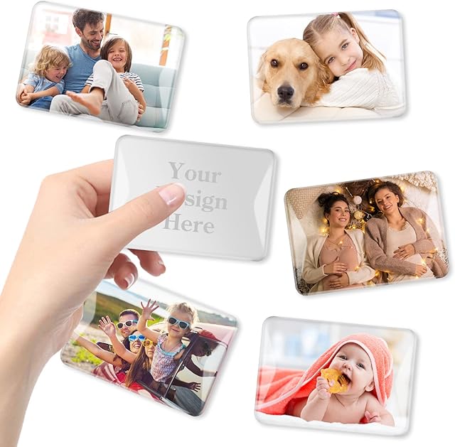 Riapawel 6Pcs Personalized Photo Refrigerator Magnets, Custom Picture Magnet, Glass Fridge Magnet, Beautiful Decorative Magnet for Whiteboard Kitchen Home Office, Custom Gift with Pets/Family Photo