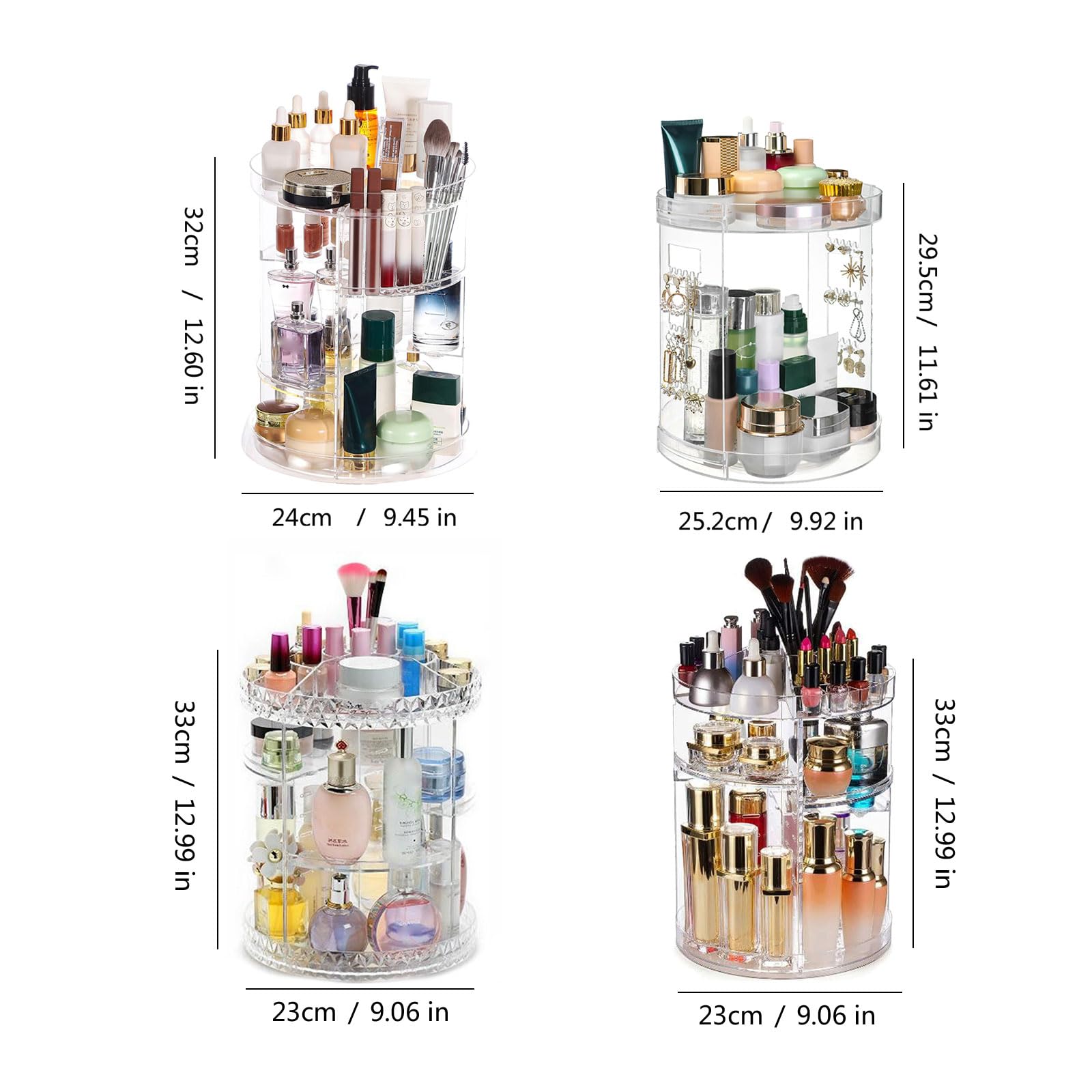 Generisch Geräumiger Make up Organizer, drehbares Acryl Schönheitsproduktregal, kosmetische Aufbewahrungslösung für Schminktisch und Badezimmer, Kosmetikprodukt Organizer