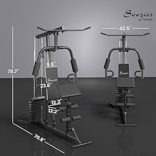 Miniatura 7 de Soozier Sistema de gimnasio en casa, estación de entrenamiento multifunción con pila de peso de 100 libras, resistencia de 100 libras para máquina