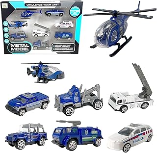 koolbitz Police Rescue Truck Vehicles Sets, Mini Police Vehicles Model Car Toys, Police Men Mini Alloy Metal Pull Back Car Toys for Boys Girls Toddlers Birthday Christmas
