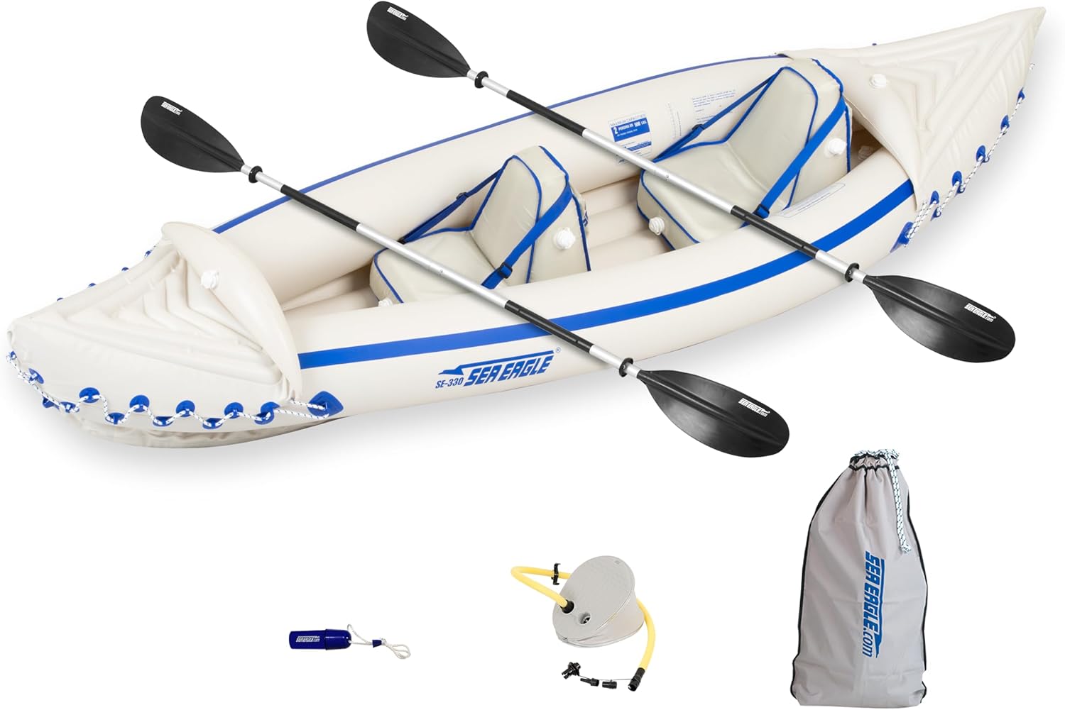 Sea Eagle SE330 Two Person Inflatable Sport Kayak Boat with Seats, Paddles, Bag-Affordable-Lightweight-Portable