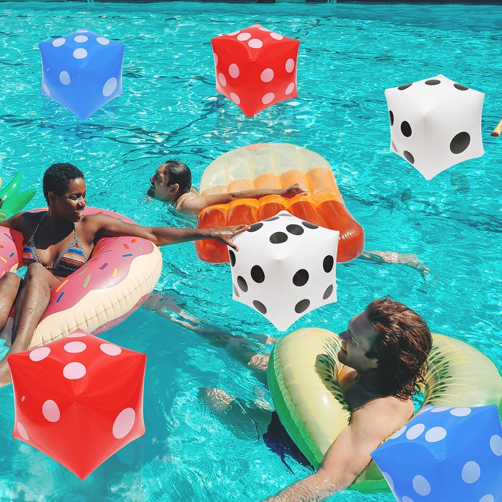 Jumbo Inflatable Dice For Indoor Outdoor Board Game Photo Prop Poker Night Las Vegas Casino Party, 6 Pcs 3 Color Novelty Blow Up Cube Fun Game Dice For Lawn Floor Ludo Swimming Pool Beach Summer Party