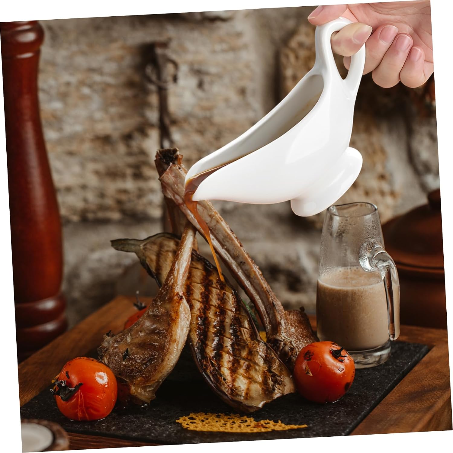 PRETYZOOM 2-piece Ceramic Sauce Cup Set Gravy Boat Dipping Sauce Cup for Dinner Table