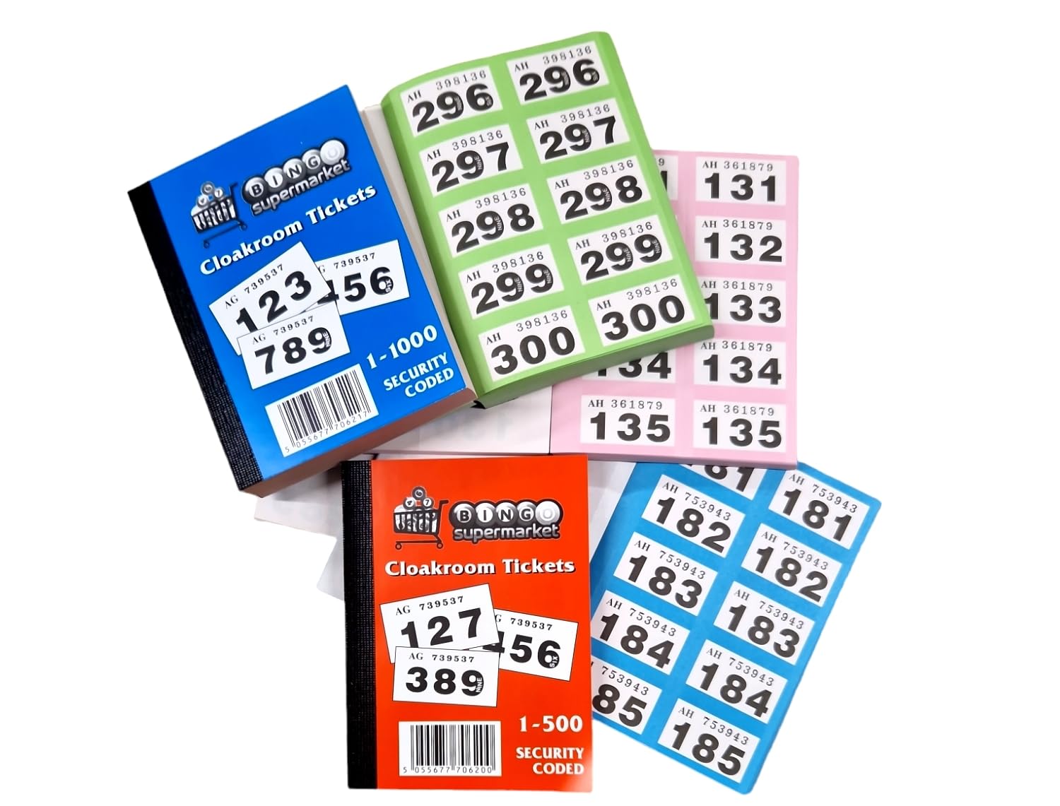 Bingosupermarket Raffle Tickets, 1-1000 Cloakroom, Pack of 5 (Multi Coloured)