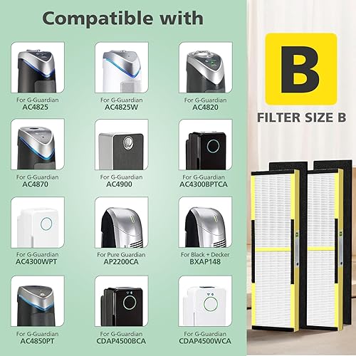 Miniatura 2 de Paquete de 5 filtros HEPA FLT4825 B de repuesto con prefiltros de carbón activado compatibles con purificador de aire Guardian AC4825 AC4300 AC4800
