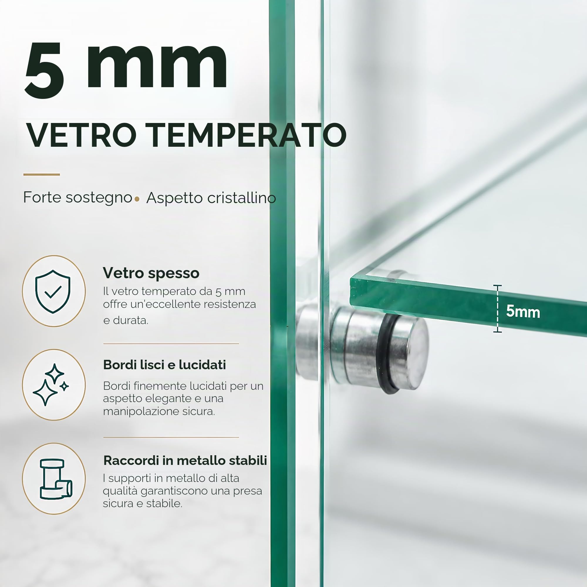 BRILVERDE Vetrina con Ripiani in Vetro, con Luci LED, Doppia Anta con Serratura, Mobile Vetrina per Collezioni, Libri, Vini, Ufficio e Soggiorno (4 Bianco Specchio LED, 164 x 80,5 x 36,5 cm)