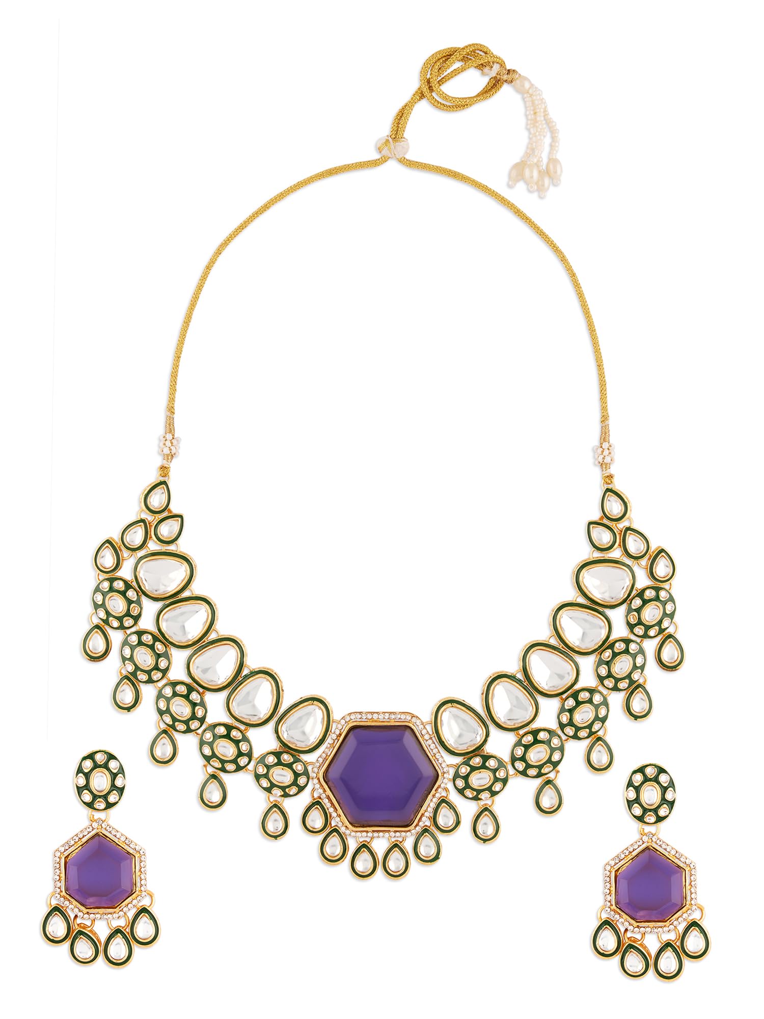 ZAVERI PEARLS Purple Stone Green Meenakari Austrian Diamonds Embellished Necklace & Earring Set For Women-ZPFK18064 (B0D3D9N83D) Amazon Price History, Amazon Price Tracker