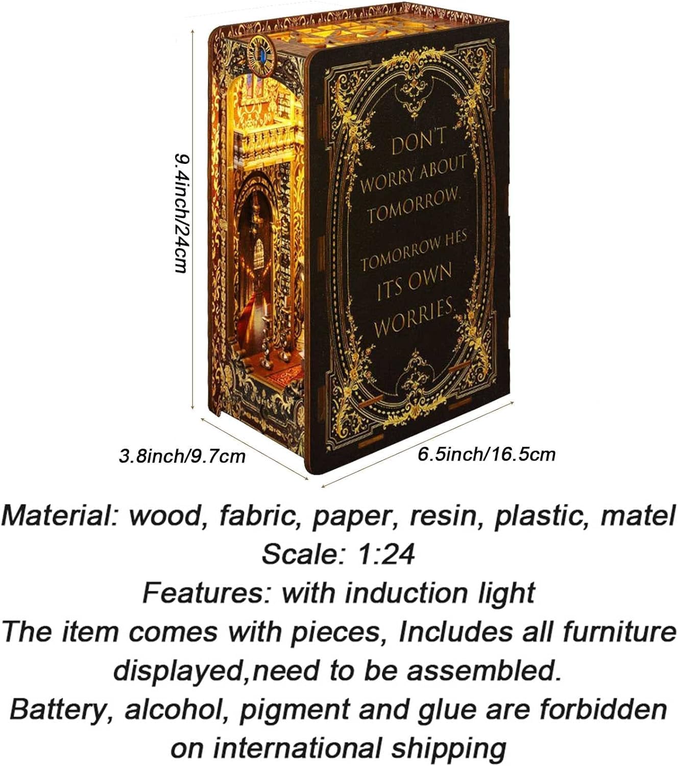 Model edukacyjny Book Nook Alley World Wkładka na półkę na książki Kącik na książki z instrukcją montażu i oświetleniem LED oraz wykwintnym opakowaniem na kreatywne prezenty urodzinowe lub świąteczne