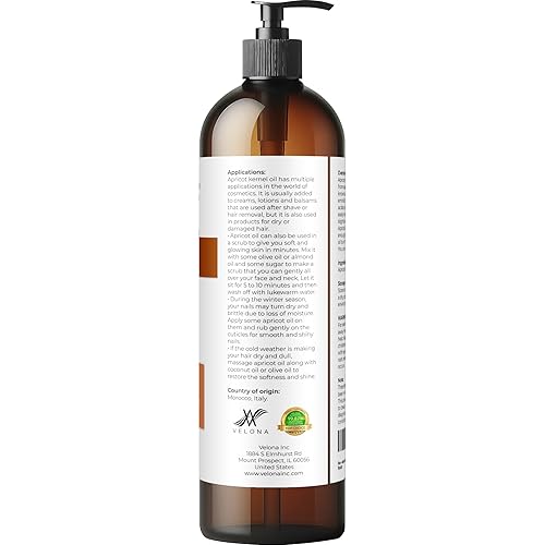 Miniatura 4 de velona Aceite de almendra de albaricoque 8 onzas líquidas  Aceite portador 100% puro y natural  Refinado, prensado en frío  Cuidado del cabello,