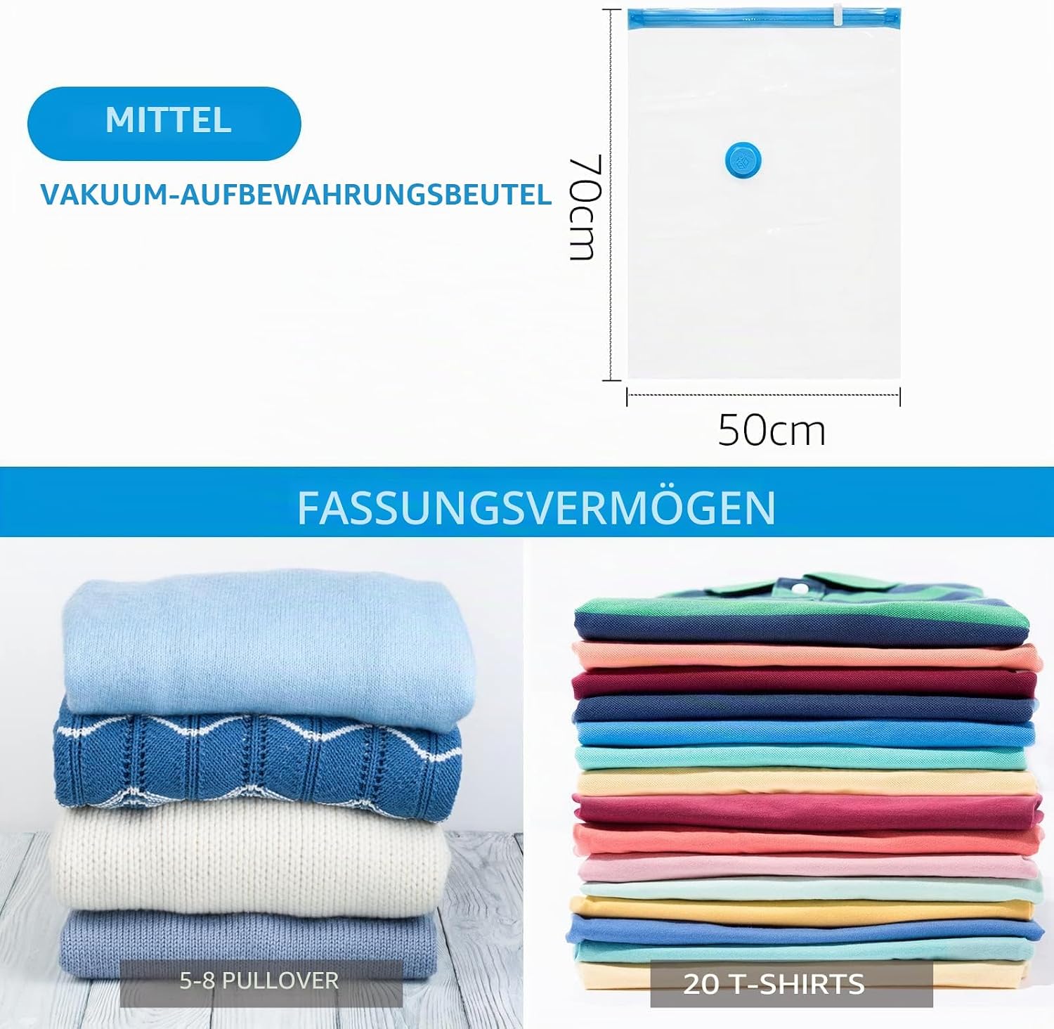 BoxLegend Vacuum Bags Vacuum Storage Bags Vacuum Cleaner Pack of 6 70 x 50 cm Vacuum Reusable Clothes Bags for Clothes Duvets Bedding Plush Toys Cushion Wool Blankets Quilt 6 Stück (70x50cm)
