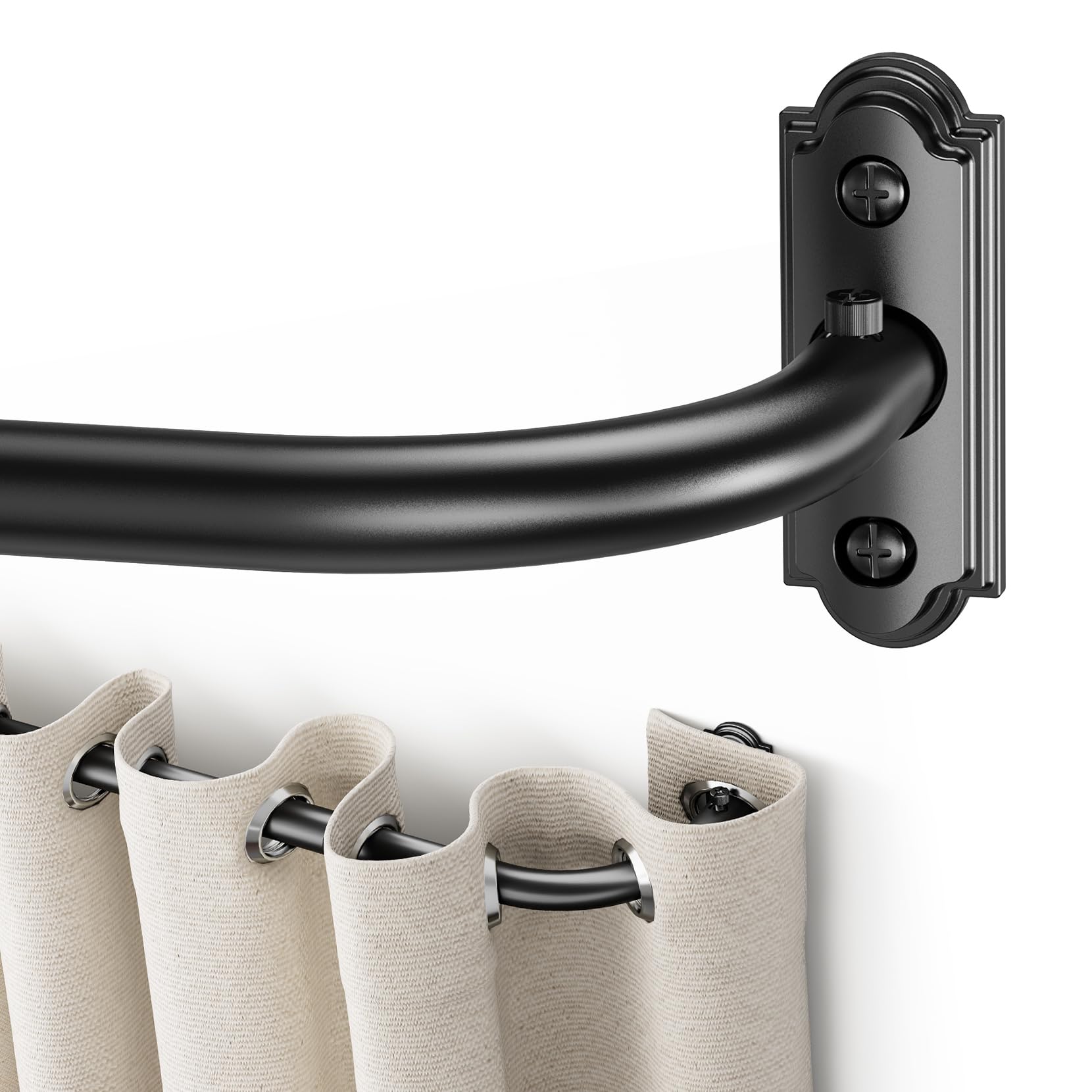 Photo 1 of YaFex Curtain Rod 32-86 Inch, 1 Inch Heavy Duty Black Curtain Rods for Windows, Adjustable Window Treatment Rods, Wrap Around Ceiling Outdoor Curtain Rod for Bedroom