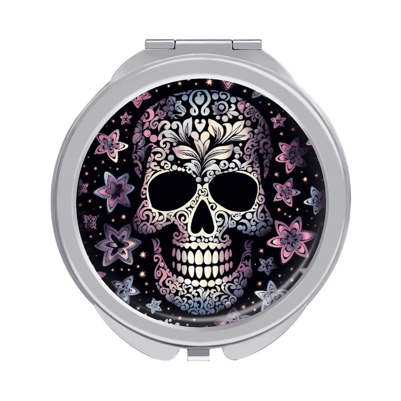 LYHVSFJW Cool Skull Makeup Mirror, Travel Vanity Mini Mirror with Double-Sided 2 X 1x Magnification, Portable Handheld Cosmetic Mirrors with Mirrors Cover for Purse & On-The-Go Touch Ups