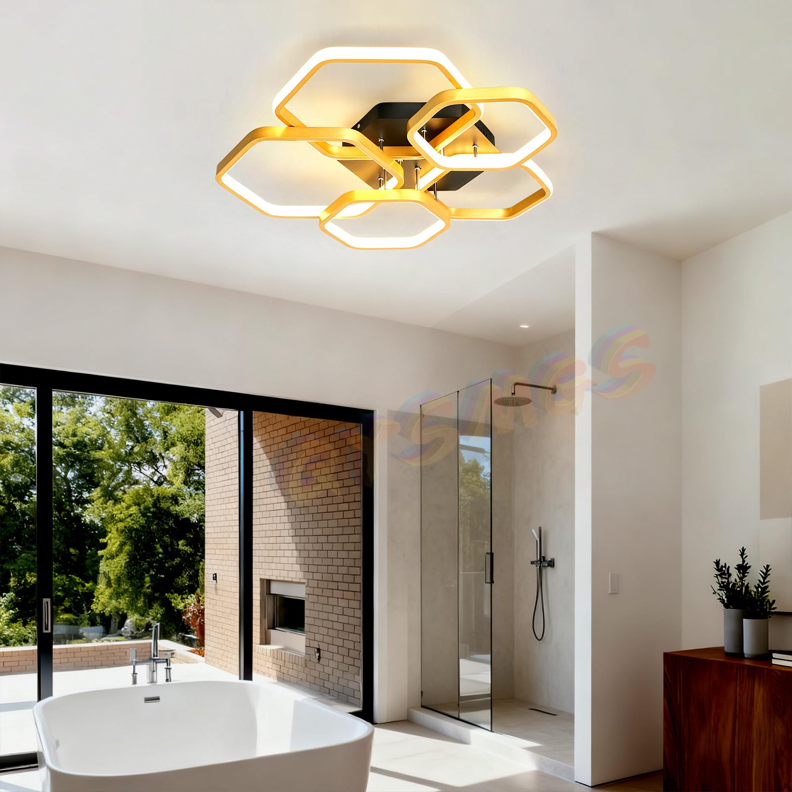 Moderne LED Deckenleuchte Mit 3/5 Ringen – Dimmbar Per Fernbedienung, Wählbare Lichtfarbe (Gold/Schwarz)