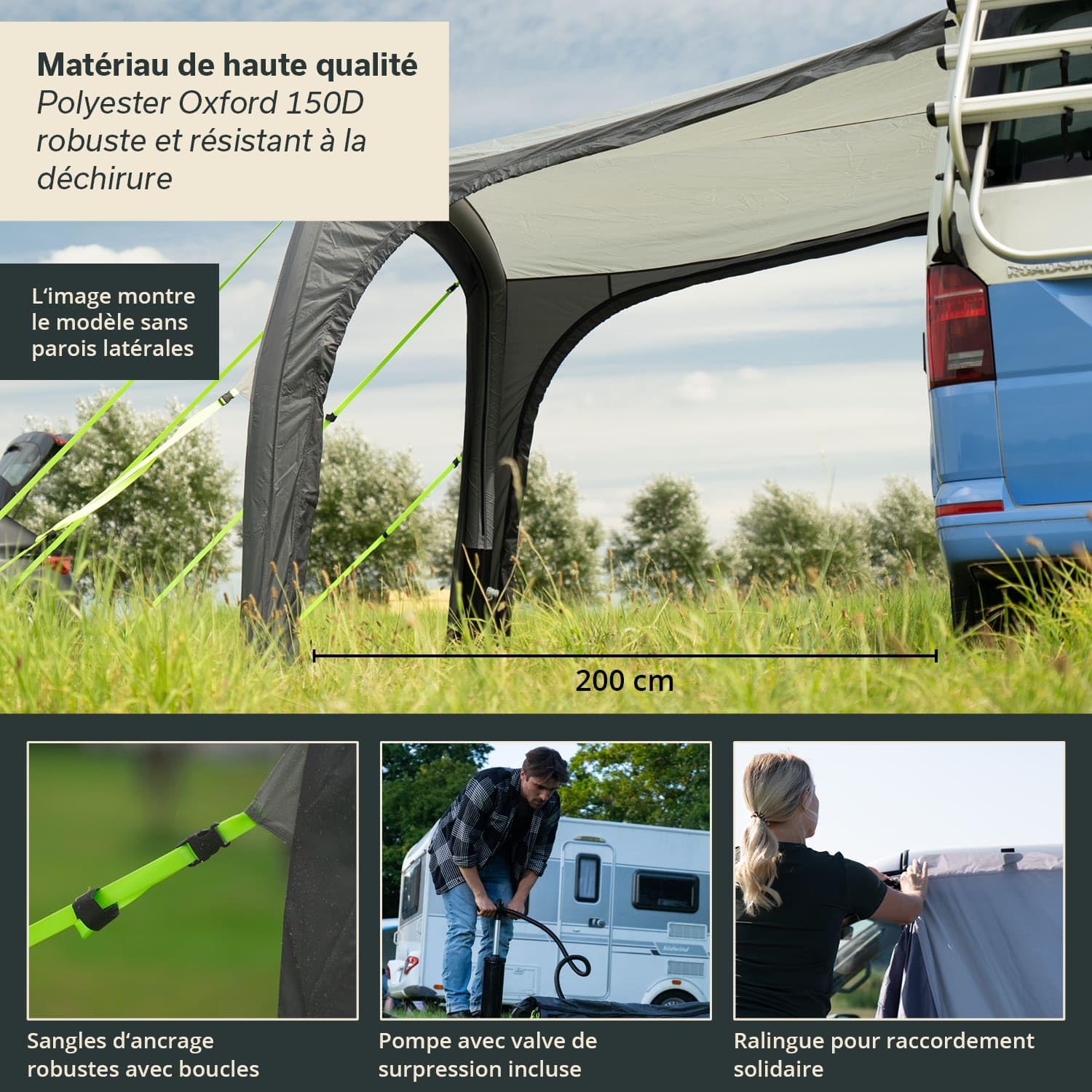 Skandika Auvent Vika Air Van 260 Set | Auvent Gonflable avec parois latérales, Van Tarp, Voile d'ombrage UV 50+, Colonne d'eau de 3000 mm| pour Camping-Car, Mini-Bus, Bus