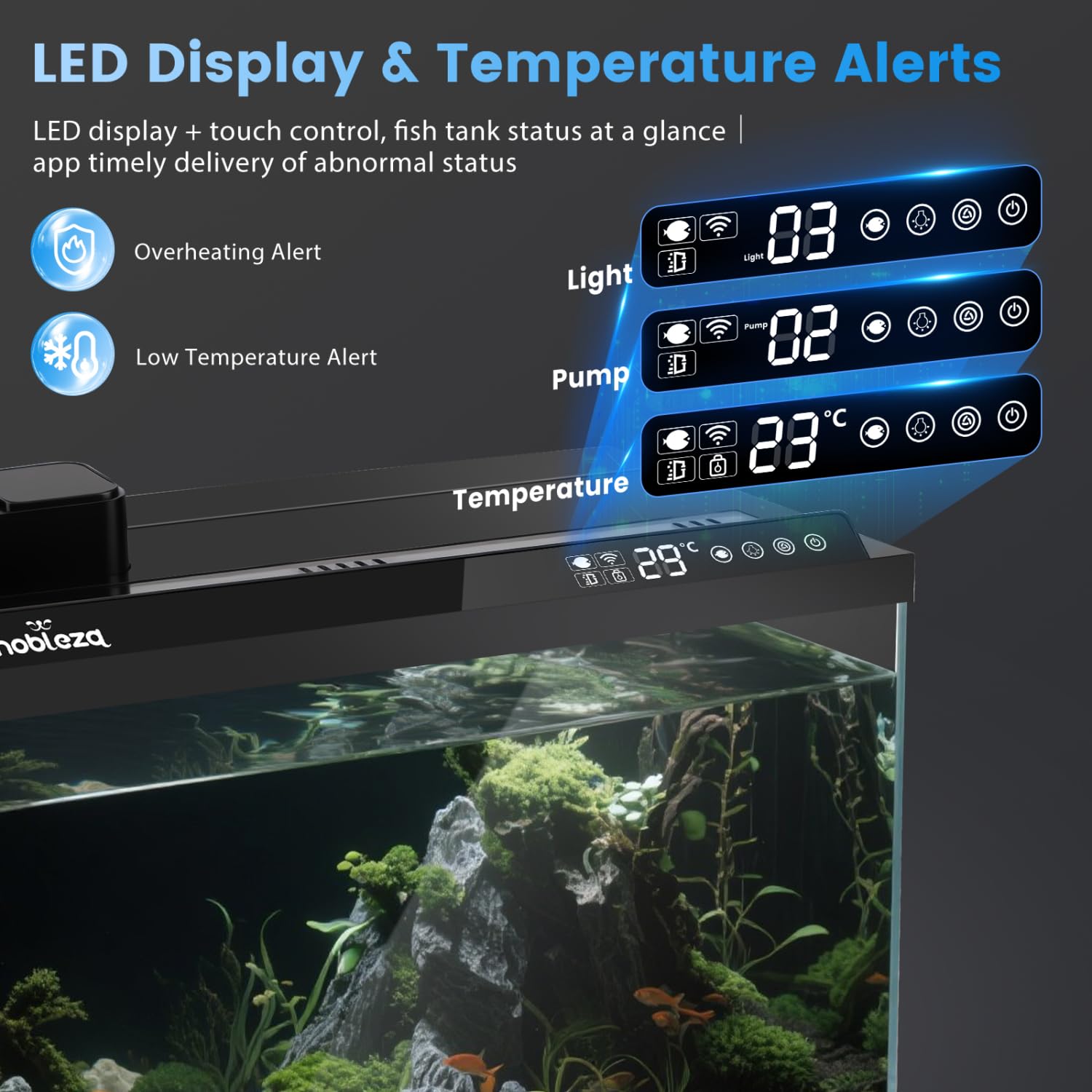 Nobleza Smart Aquarium 30L mit App-Steuerung, 3-Stufen-Filtersystem, EIN-Knopf-Wasserwechsel und Fernfütterung – Intelligentes Aquarium Komplettset