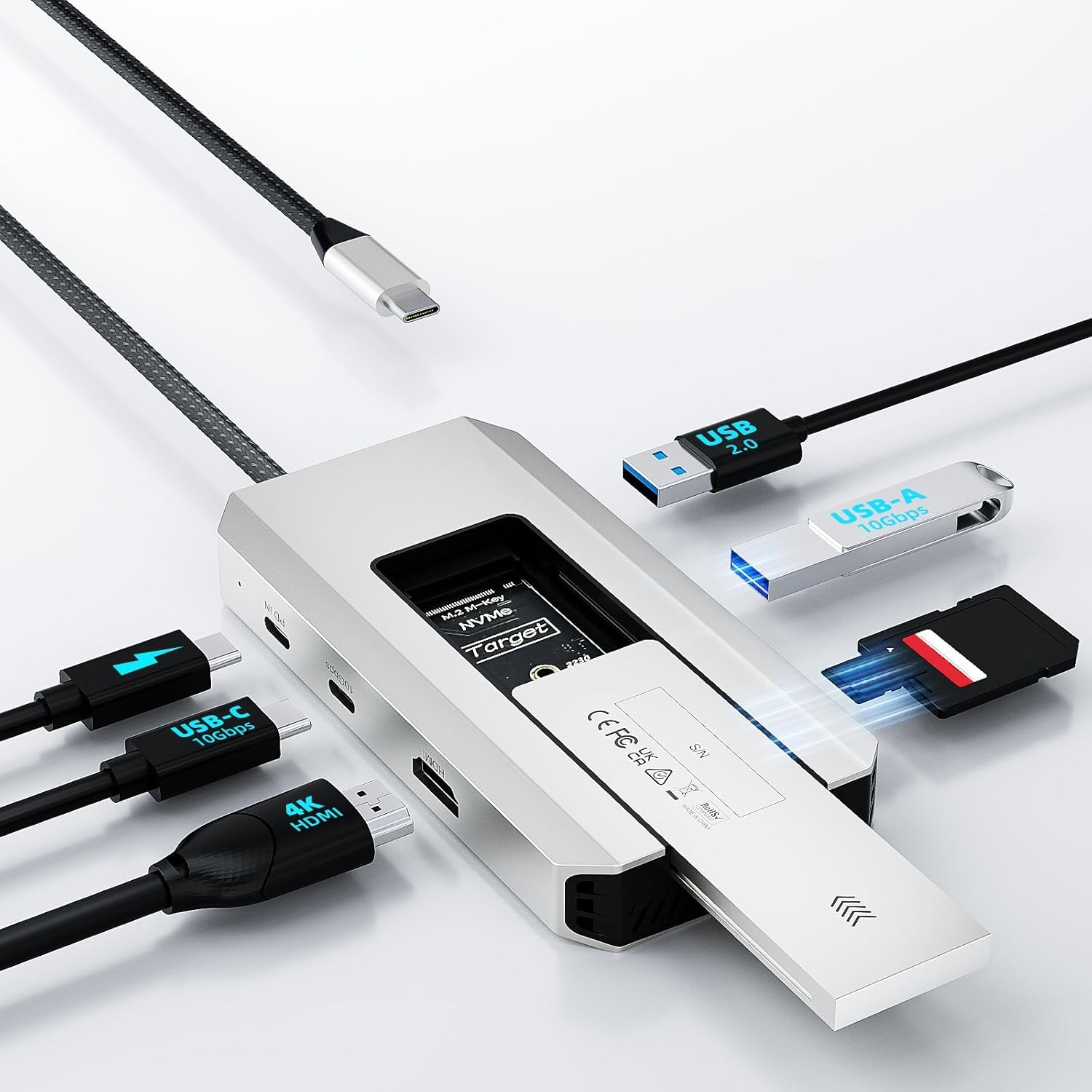 WAVLINK USB-C Hub, 10Gbps USB-C Hub with M.2 PCIe/SATA SSD Port, HDMI, 100-W-PD, USB-A&C 3.2/2.0, SD&TF Compatible with MacBook/Chromebook/Dell/HP/Lenovo