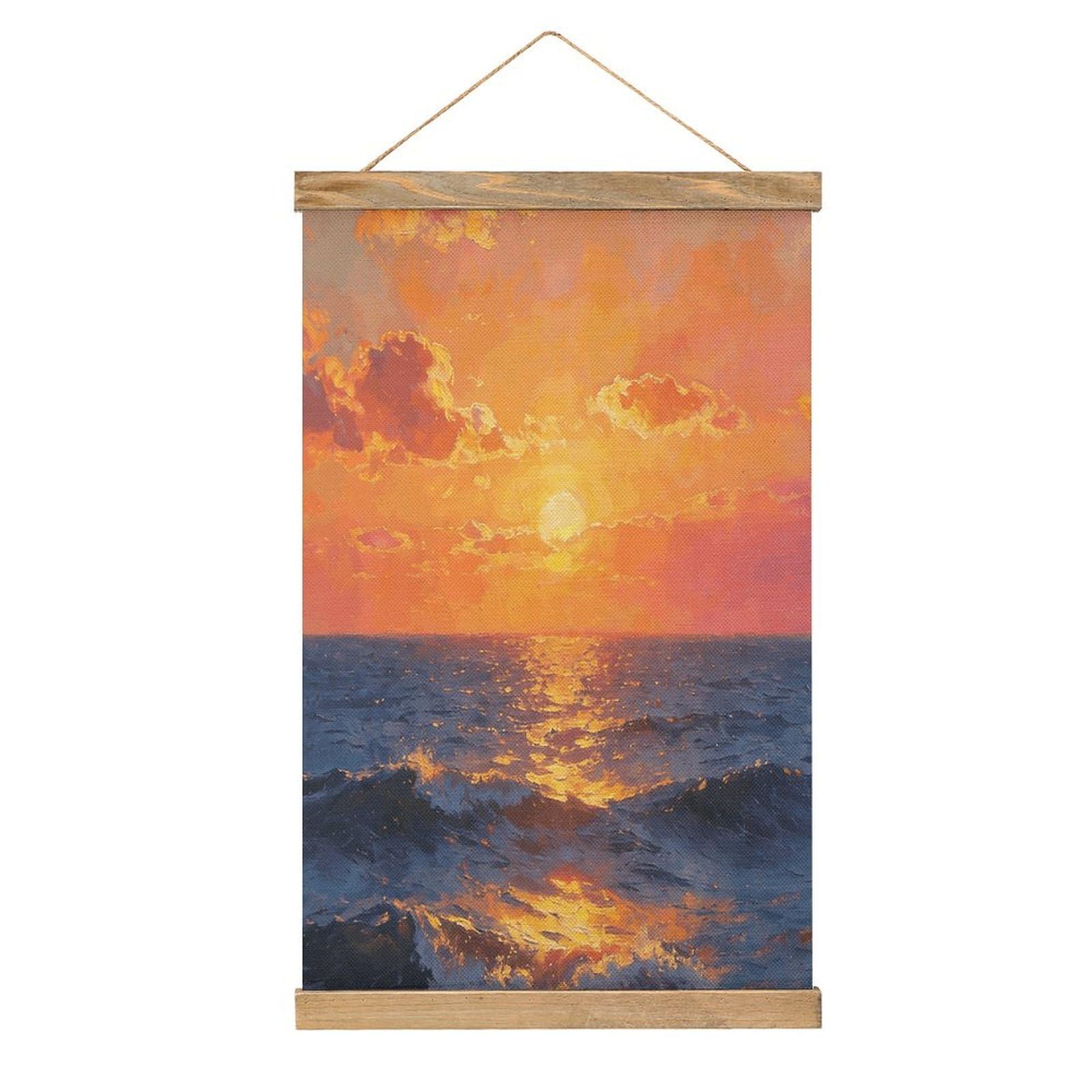 VstaDank Oceanic Sunset Poster with Wooden Frame Hanger Art Painting Wall Decor Poster Wall Hanging Wooden Frame 13x20 Wood Poster Hanger for Photo Picture Art Canvas Print Artwork