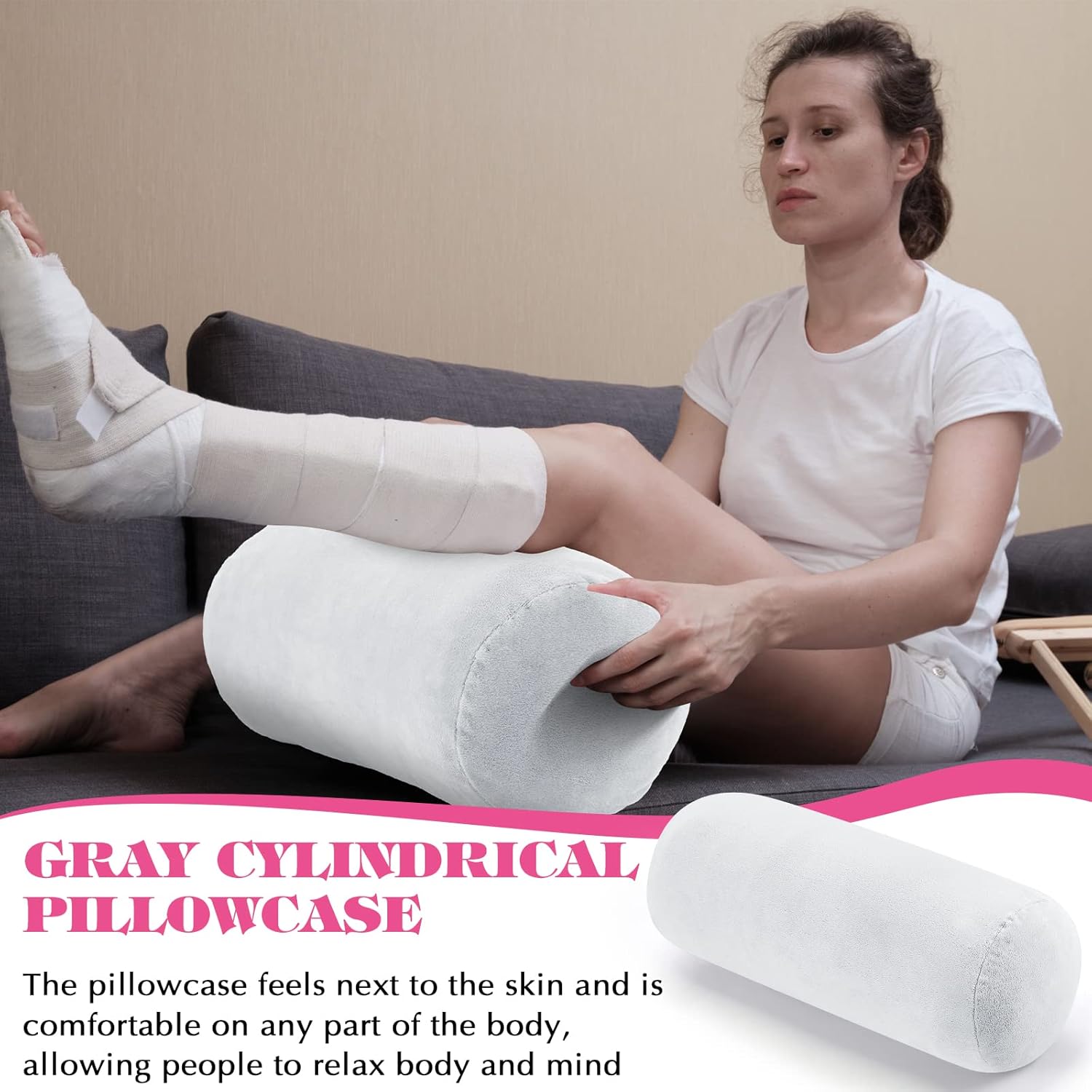 Newwiee 2 Pcs Neck Roll Pillow Cover 17x7 Inch Round Cervical Pillow Covers with Zipper Cylinder Neck Roll Pillowcase Soft Bolster Pillowcases for House Home Decor Cylindrical Cushion(White) - Image 5