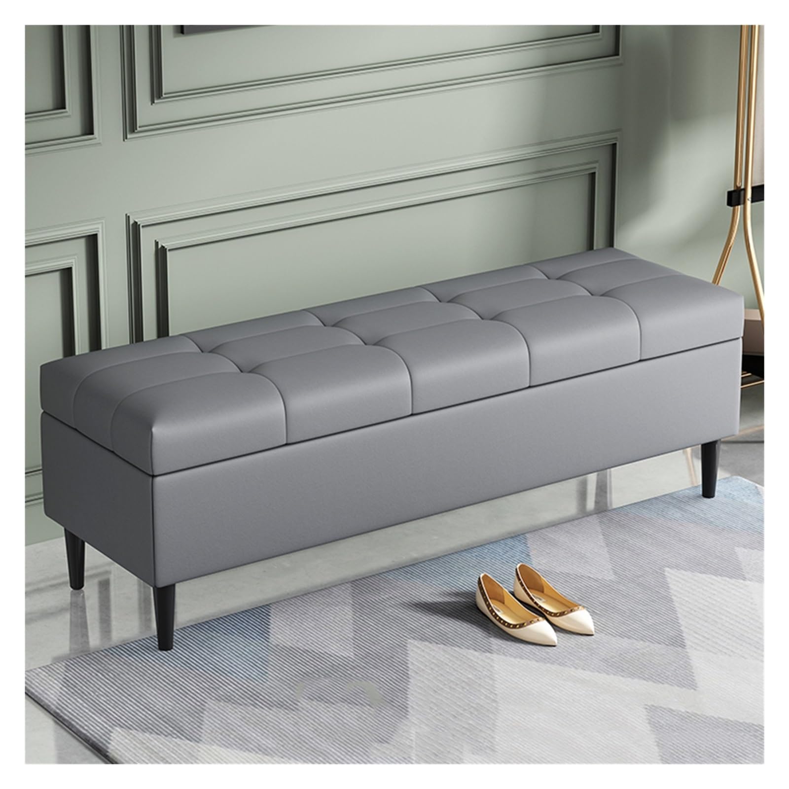 WDSOPK Storage Ottoman Leather Entryway Storage Bench,Rectangular Upholstered Footrest for Living Room Bedroom,Rectangular Accent Bench Entryway Shoe Bench（Gray-60CM）
