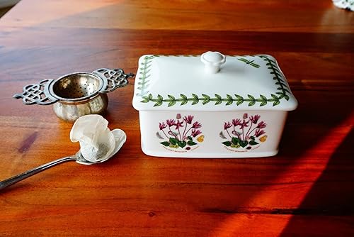 Miniatura 7 de Portmeirion Botanic Garden - Mantequillera de 6 pulgadas con tapa de perilla, varios motivos florales, plato de mantequilla de porcelana,