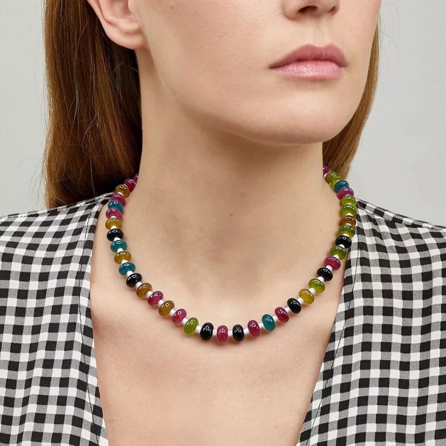 Beaded Gemstone Necklaces for Women, Boho Colorful Bead Choker Necklace, Natural Stone Summer Jewelry for Beach Handmade Jewelry 16+2 inch - Image 5