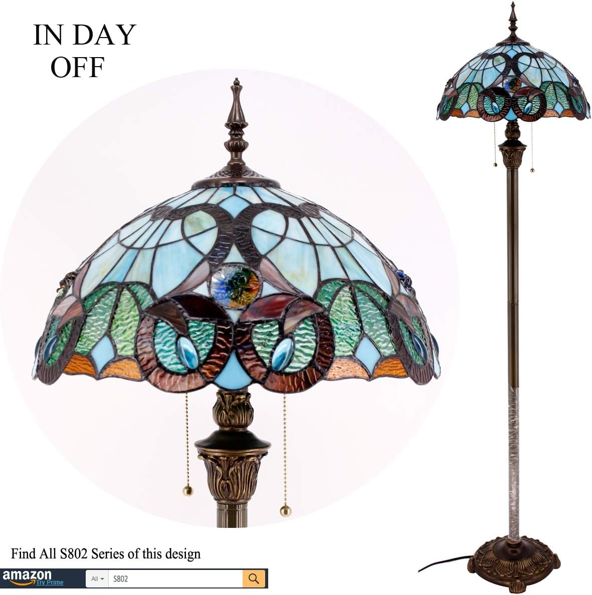 🔥 Flash Sale Tiffany Floor Lamp LED Glam Bright Standing Reading Light 64 Tall Blue Stained Glass Floral Shade Boho Industrial Bronze Pole Vintage Base Kids Bedroom Living Room Corner Farmhouse Office WERFACTORY