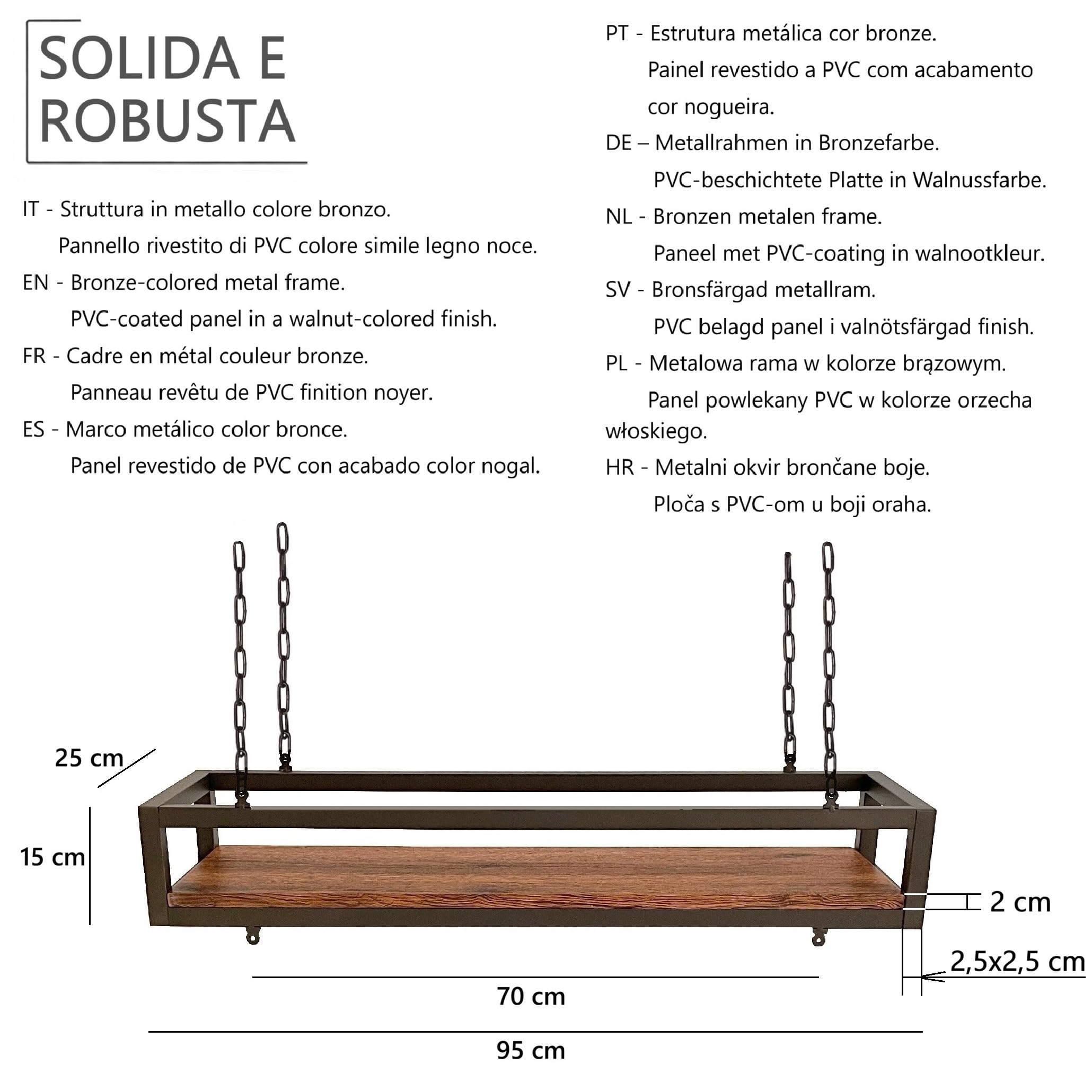 YELLOO - Etagere de Plafond Suspendue avec Chaînes, Idéale Porte-Fleurs, Plantes d'Intérieur, Design Classique et élégant pour Maison, Jardin, Balcon (FLOWERS 95 cm, Marron/Noix)