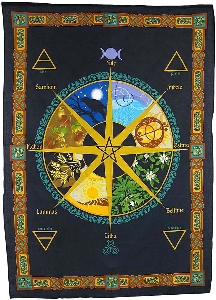 Pagan Wheel of The Year Tapestry, Calendar Natural Cycle Cotton Tapestry 52" x 76"