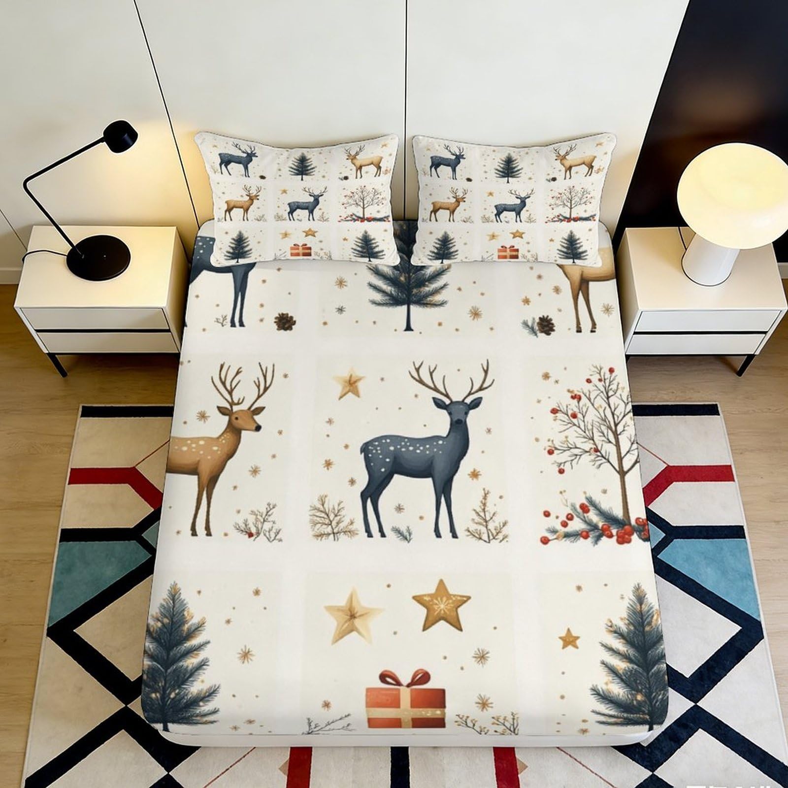 Pnayamiorkfel Style-2 3D Printed Reindeer Forest Fitted Sheet Microfiber Bed Cover For Bedroom Guest Room All Ages 90X200x25cm