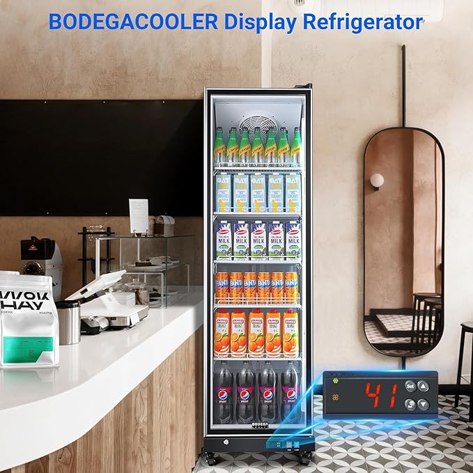 BODEGACOOLER Commercial Beverage Refrigerator with Glass Door,12.5 Cu.Ft Commercial Drink Refrigerator,Upright Large Display Merchandiser Beverage Bar Cooler with Soft LED Light,Adjustable Shelves on Fridge.com