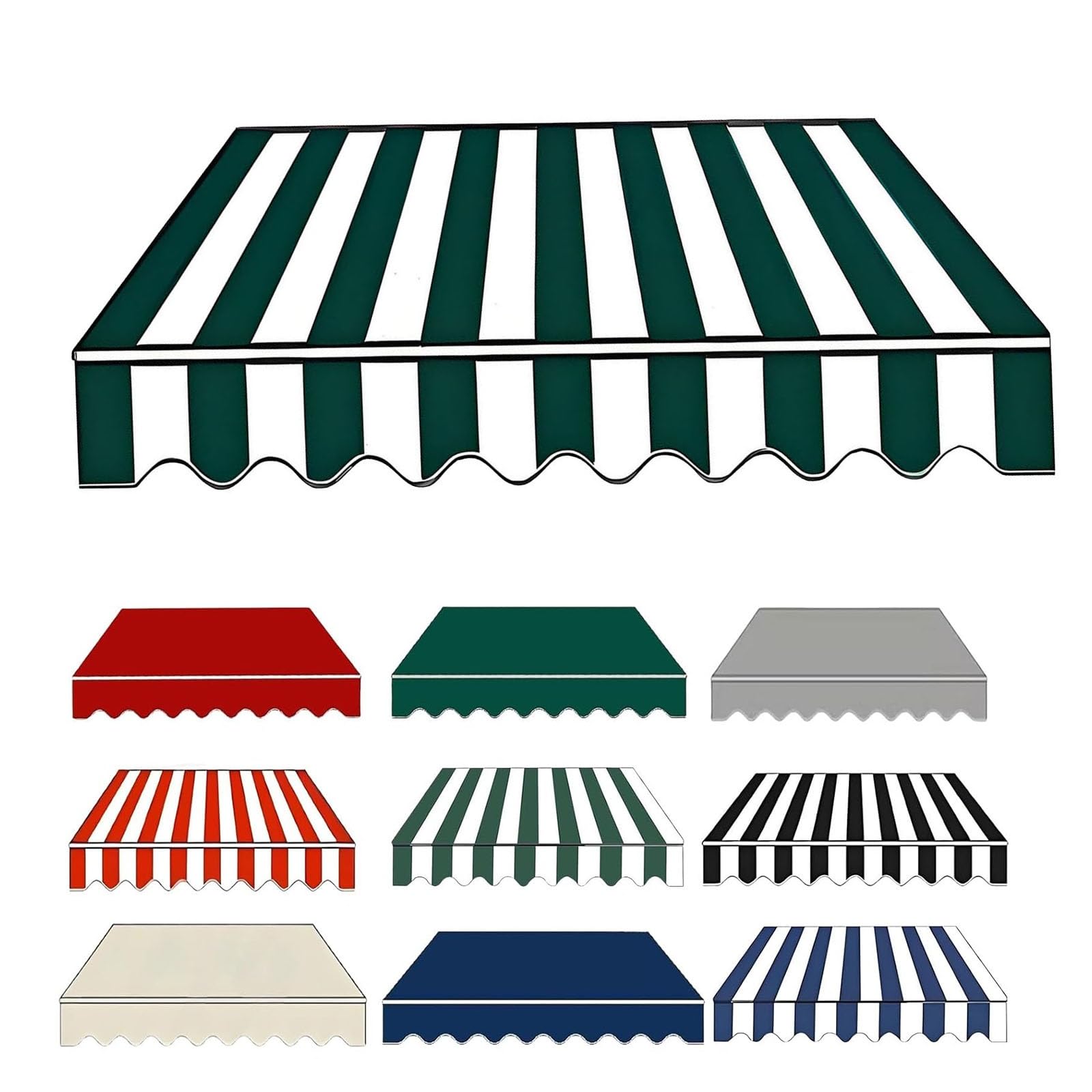 2.0m 2.5m 3.0m 3.6m 4m 5m Durabla Garden Awning Replacement Fabric Top Cover Front Valance, Window Awning Cover Waterproof, Awning Fabric Replacement(Green White,500x250cm)